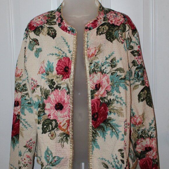 J. Jill Jackets & Blazers - J Jill Re Crafted Vintage Floral Print Light Eyelet Jacket Size XL